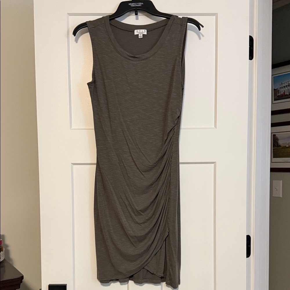 Sleeveless Ruched Side Mini Dress in Olive Green